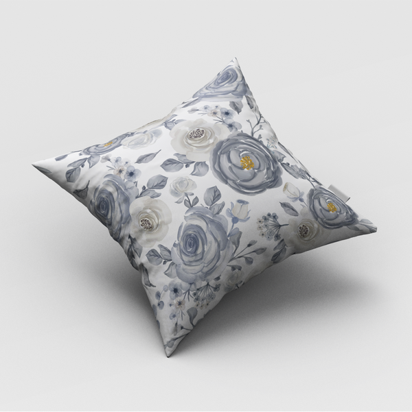 White & Grey Rose Print Cushion